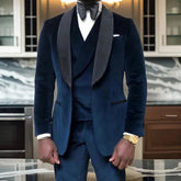 Prom Suits for Men 3 Pcs Wedding Groom Tuxedo African Style Velvet Male Fashion Clothes Set Jacket Vest with Pants 2024